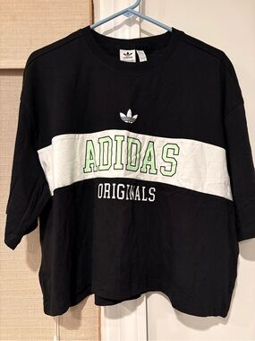 adidas Black White Tee with Light Green Logo